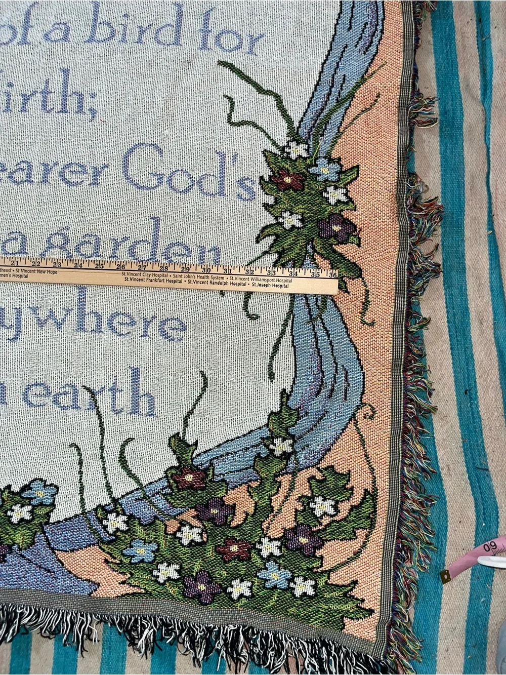 Vintage Woven Tapestry Throw Blanket God’s Garden Poem Frances Gurney Floral